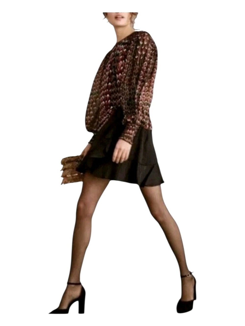 Blank London Anthropologie Womens Metallic Chevron Ikat Print Sequins Blouse XS